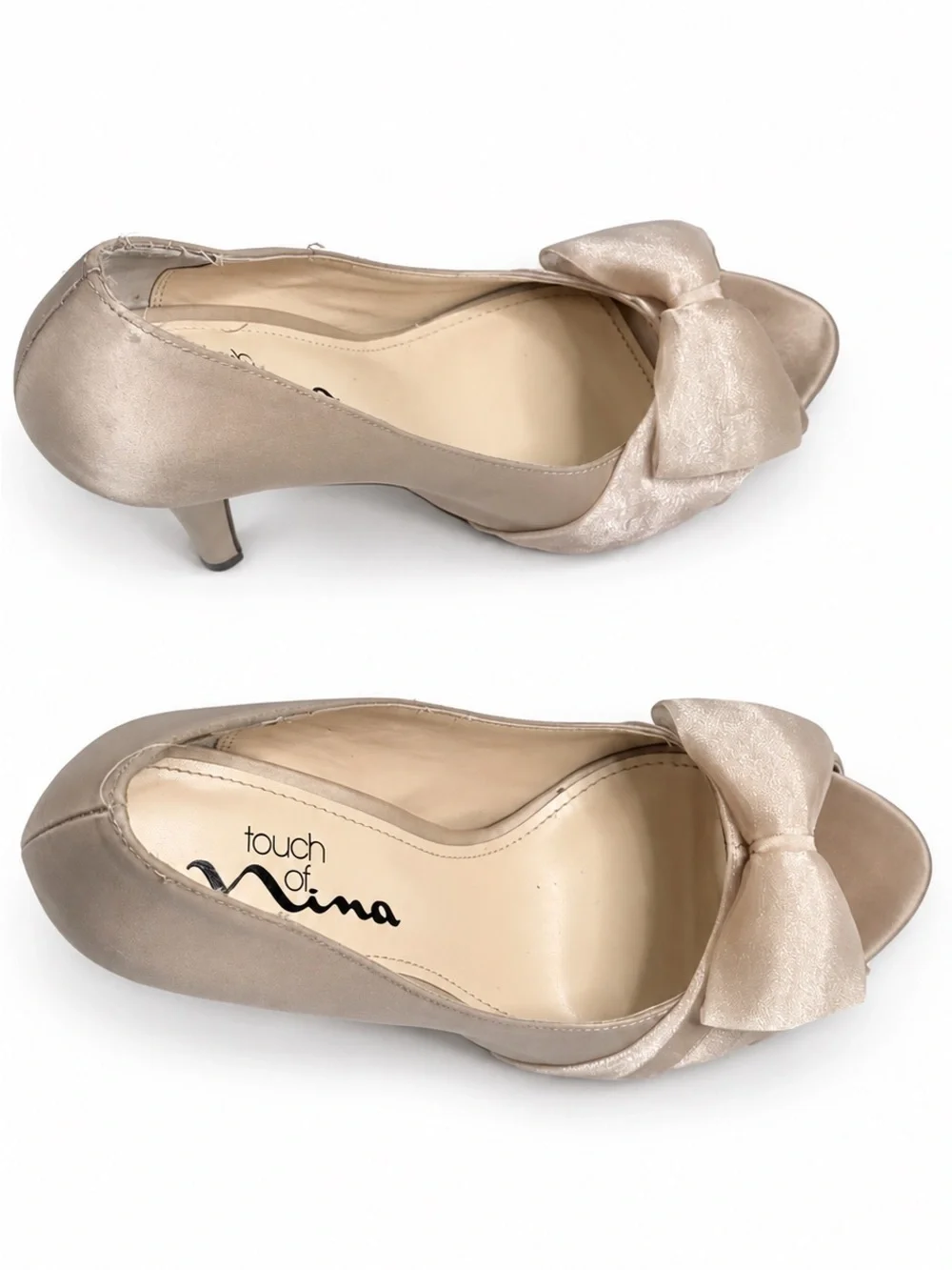 Touch Of Nina Women's Taupe Bow Peep-Toe Flats Us 6M EUR 36